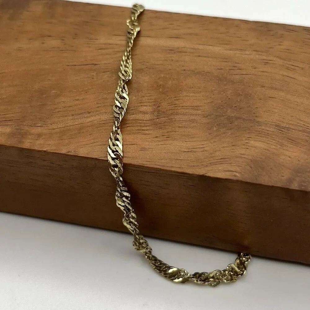 Vintage 14K Gold Plated Twisted Rope Chain Bracelet Retro Coquette 14KGP Glam
